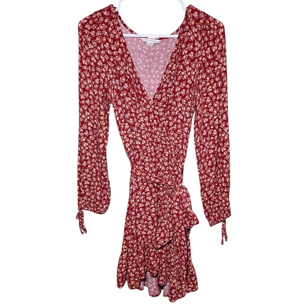 American Eagle Long Sleeve Floral Wrap Mini Dress